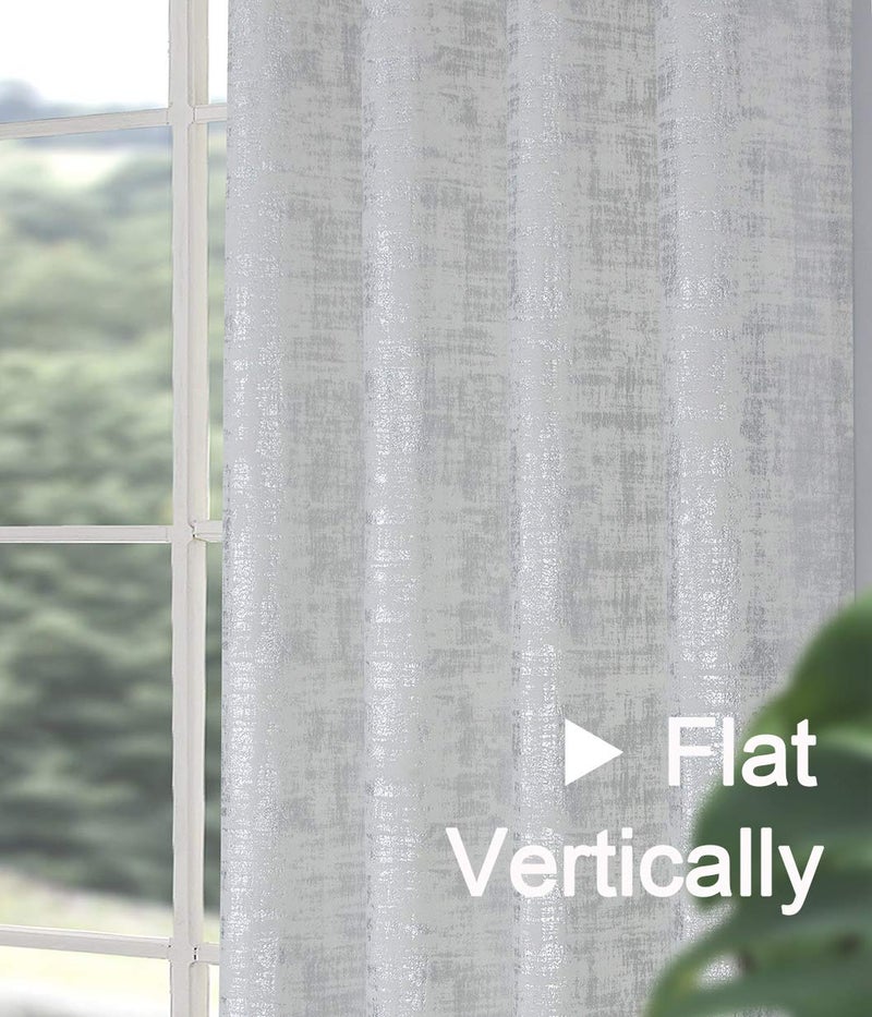 always4u White Soft Velvet Curtains 84 Inch Length Luxury Bedroom Curtains Silver Foil Print Window Treatments for Living Room Set of 2 - Image 4